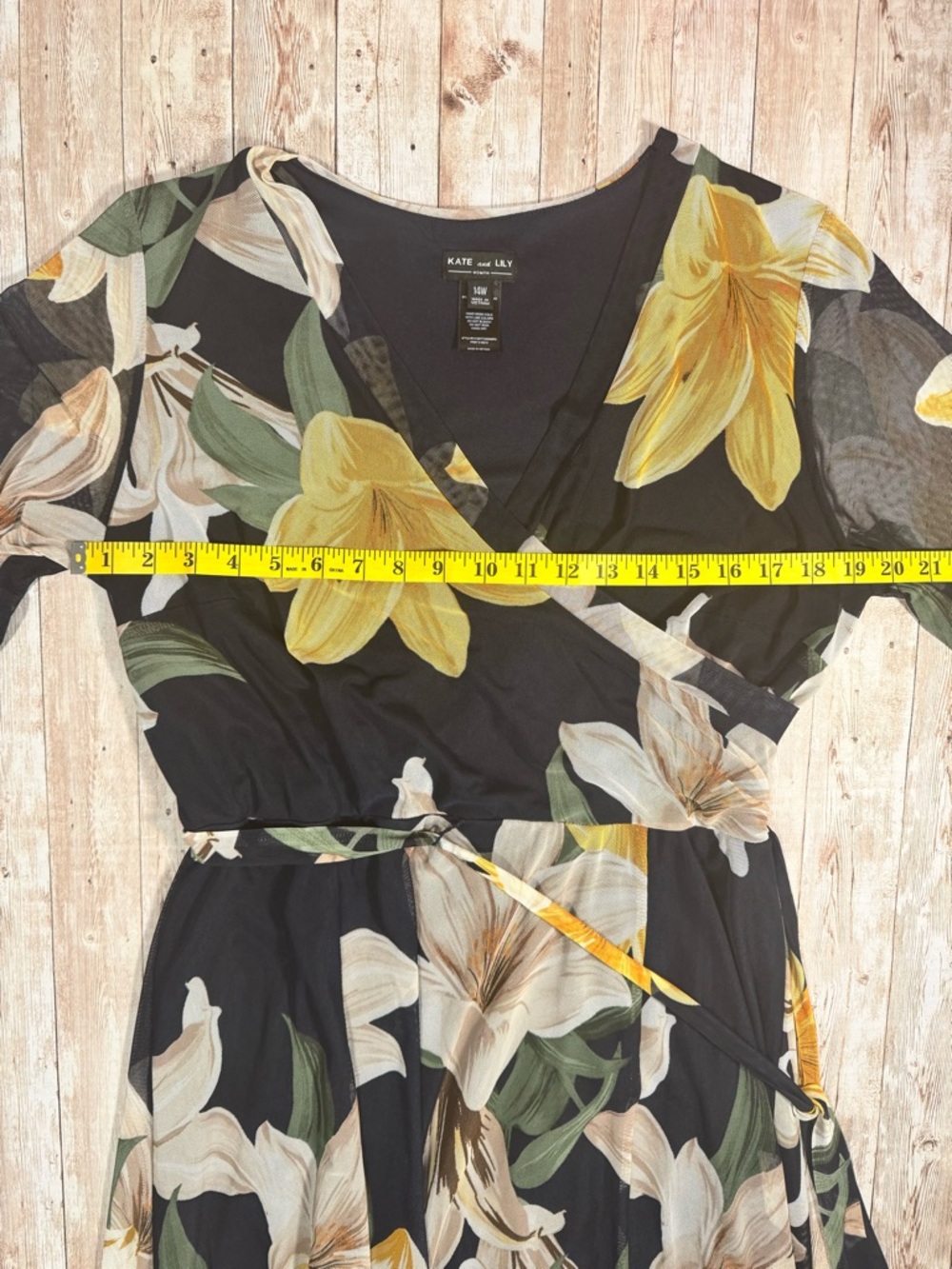 Black Floral Faux Wrap Maxi Dress with Yellow Bloom Accents - Picture 5 of 9